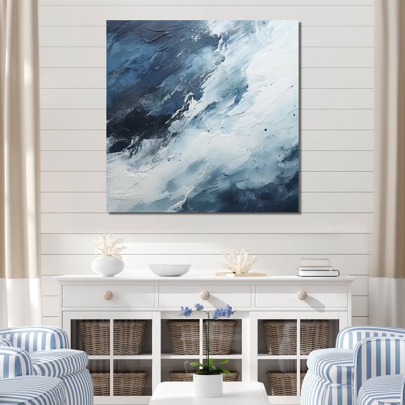 Designart "Minimalism Black And Blue Paint Wave I" Coastal Wall Art